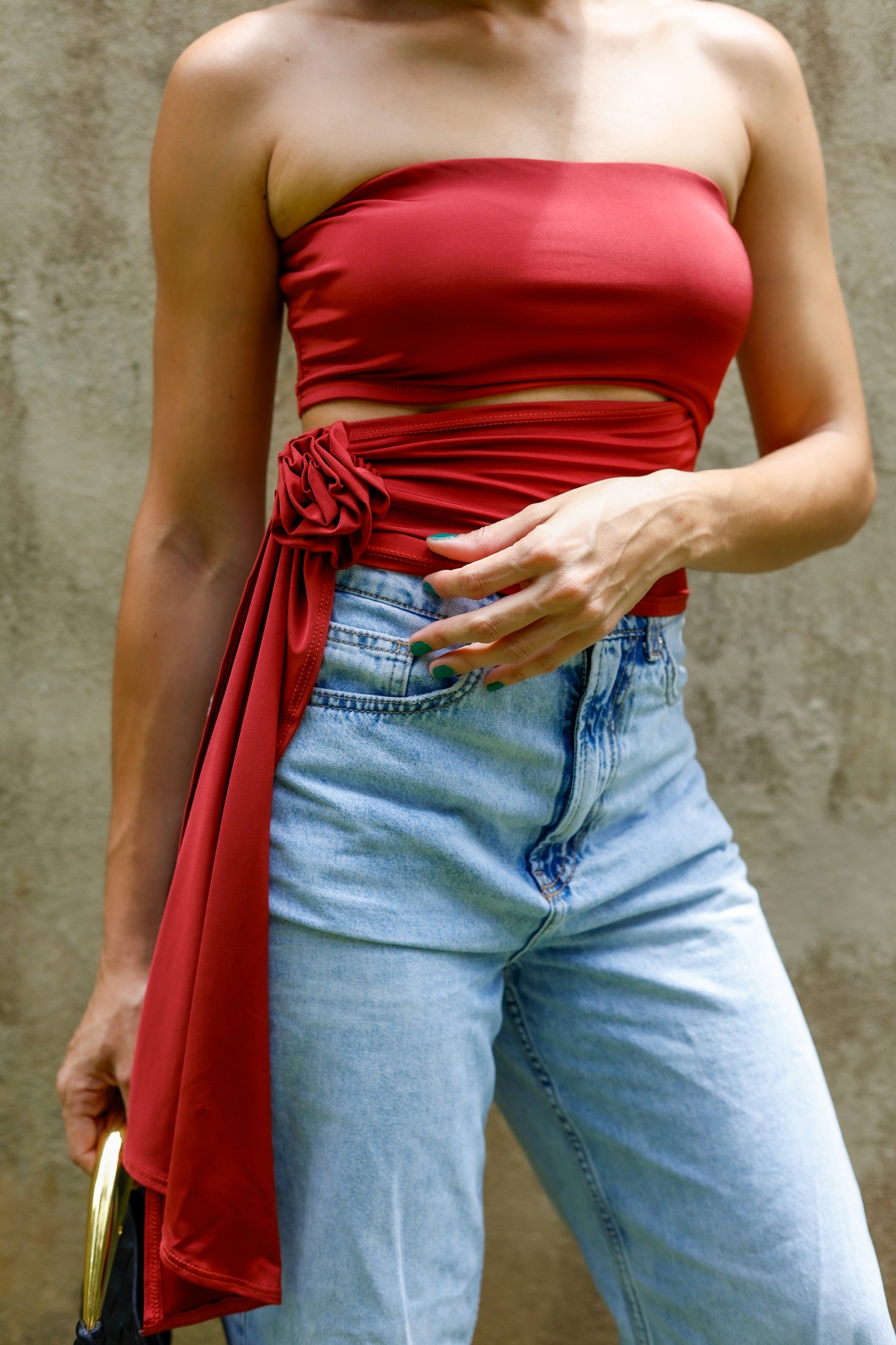 Rusty Strapless Flower Top