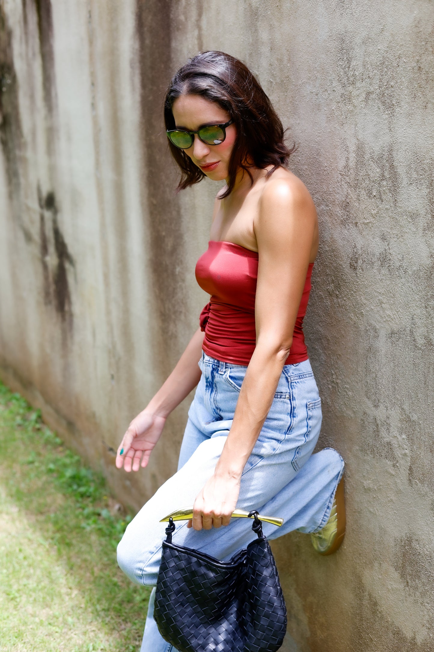 Rusty Strapless Flower Top