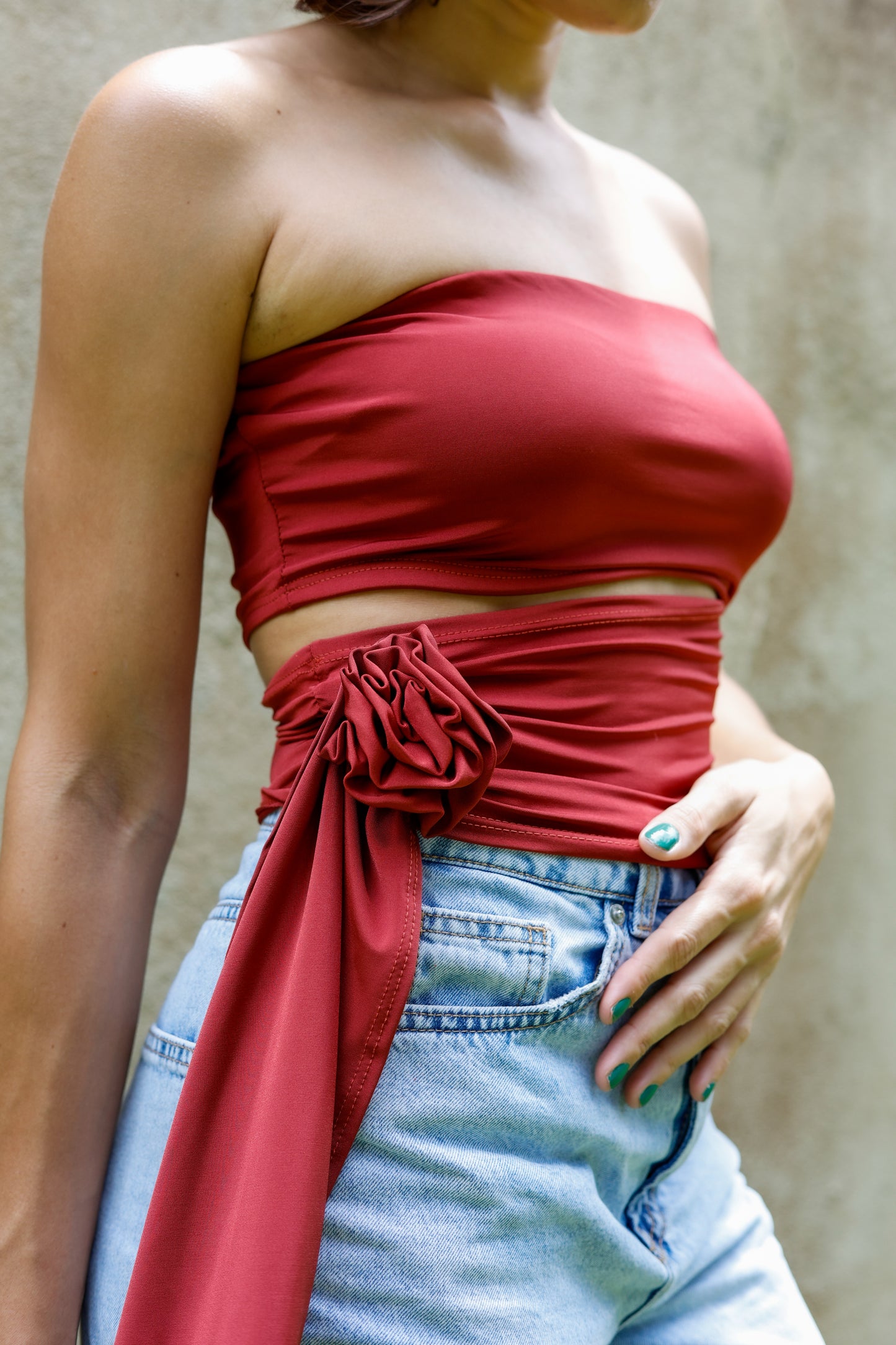 Rusty Strapless Flower Top